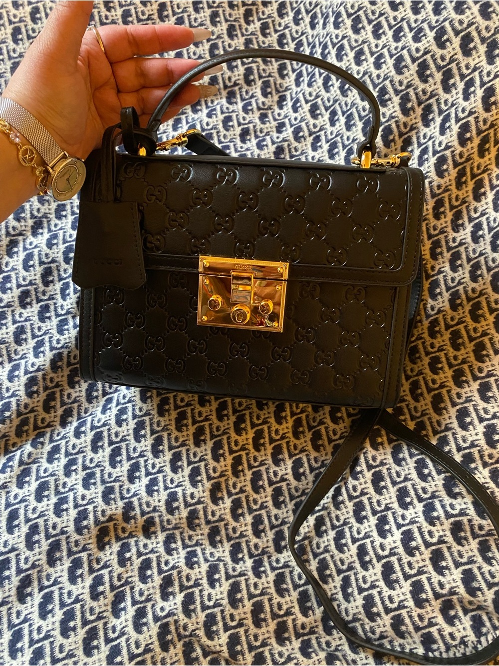 Gucci Black Leather Satchel with Gold-Tone Lock